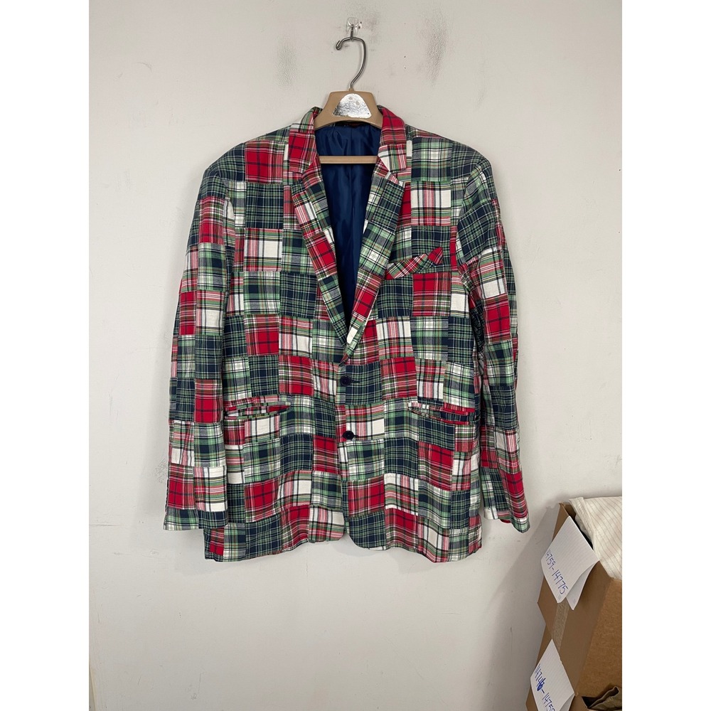 Linea Uomo Mens Patchwork Plaid Blazer 50R Red Green Madras Sport Coat XS2B 3438